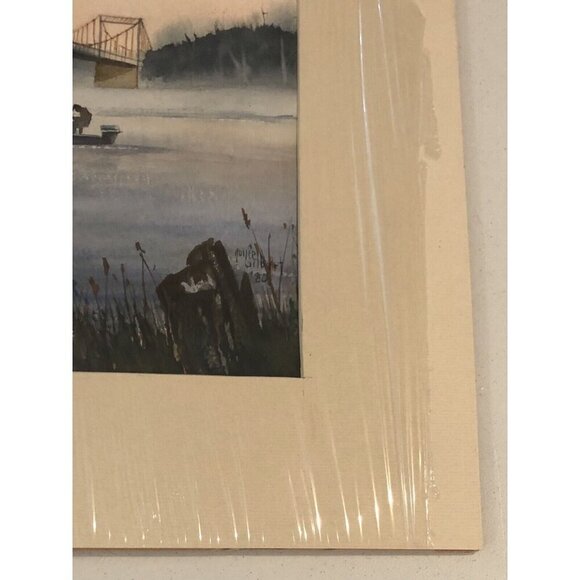 24"x20" Original Matted Watercolor PAINTING River Bridge by JOYCE GILBERT 1985 - Picture 5 of 6